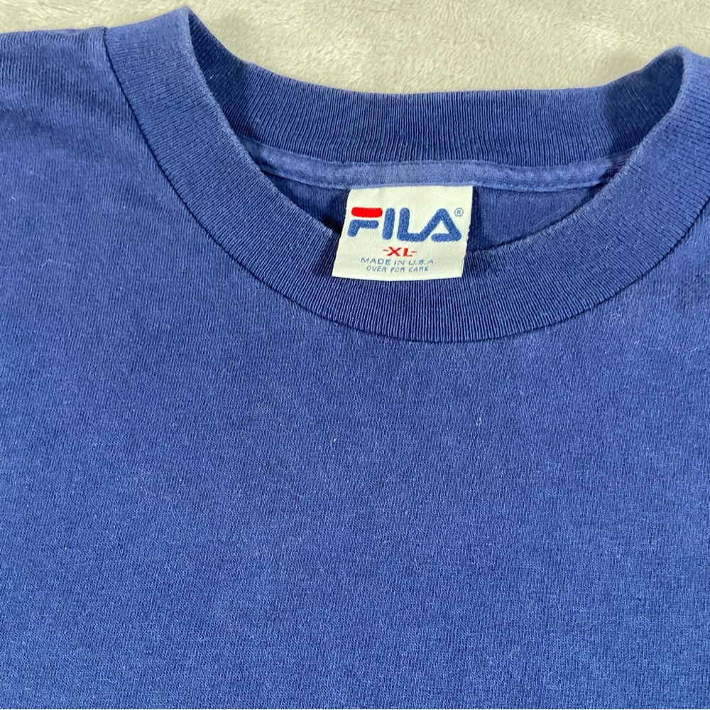 Vintage Fila Embroidered Logo T Shirt Blue XL